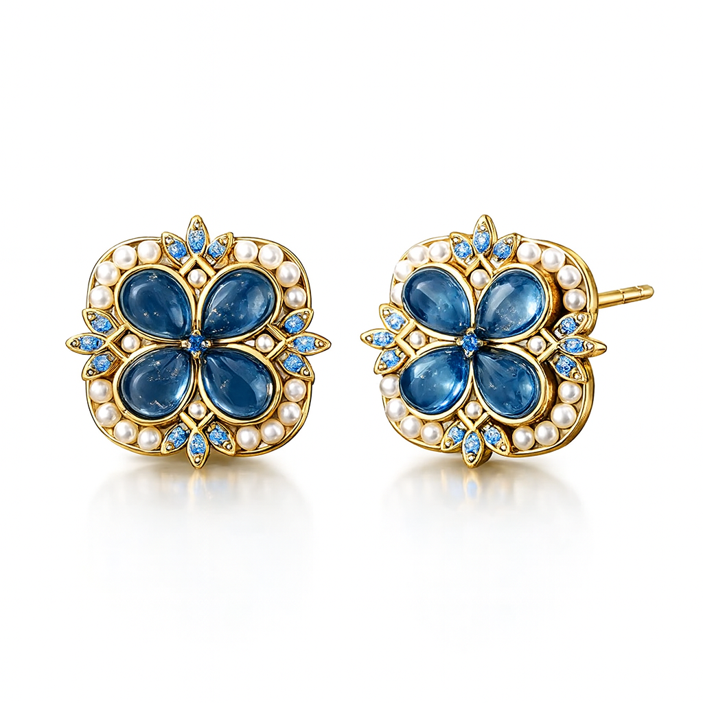 Blue Blossom Earrings Gold-plated