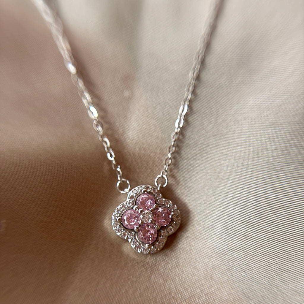 Pink Clover Necklace 925Silver