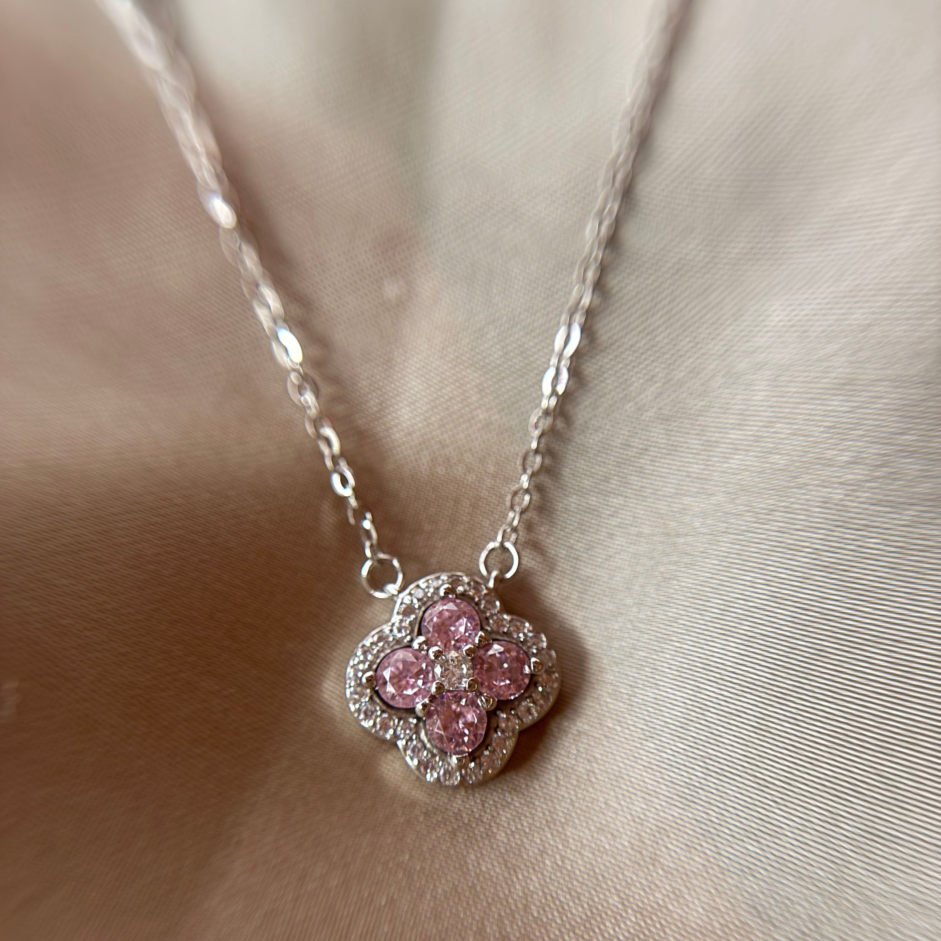 Pink Clover Necklace 925Silver