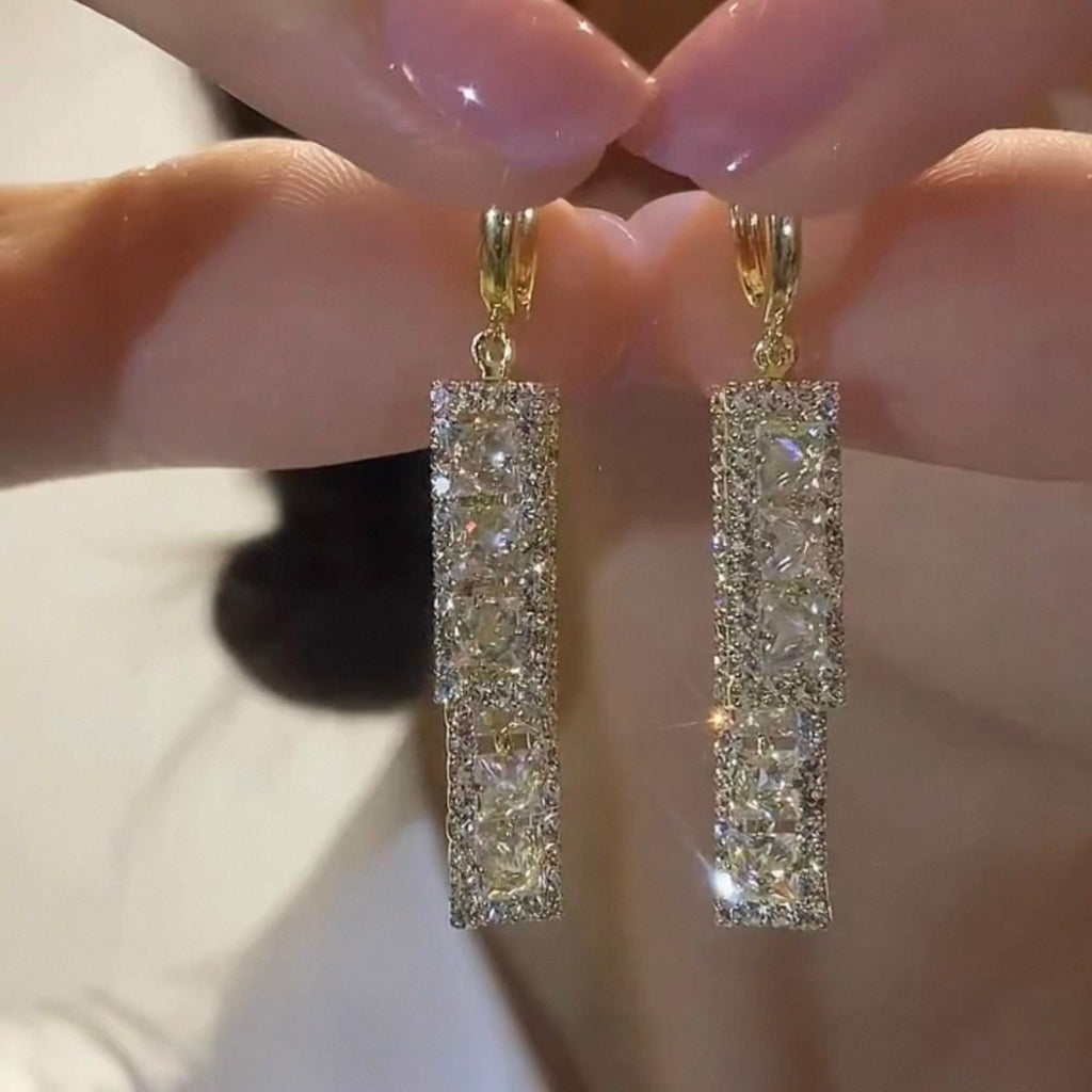 Crystal Drop Earrings with Geometric Design – Gold-Tone Statement Jewelry