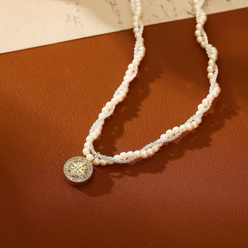 Pearl Necklace with Gold Medallion Pendant – Elegant Fashion Jewelry