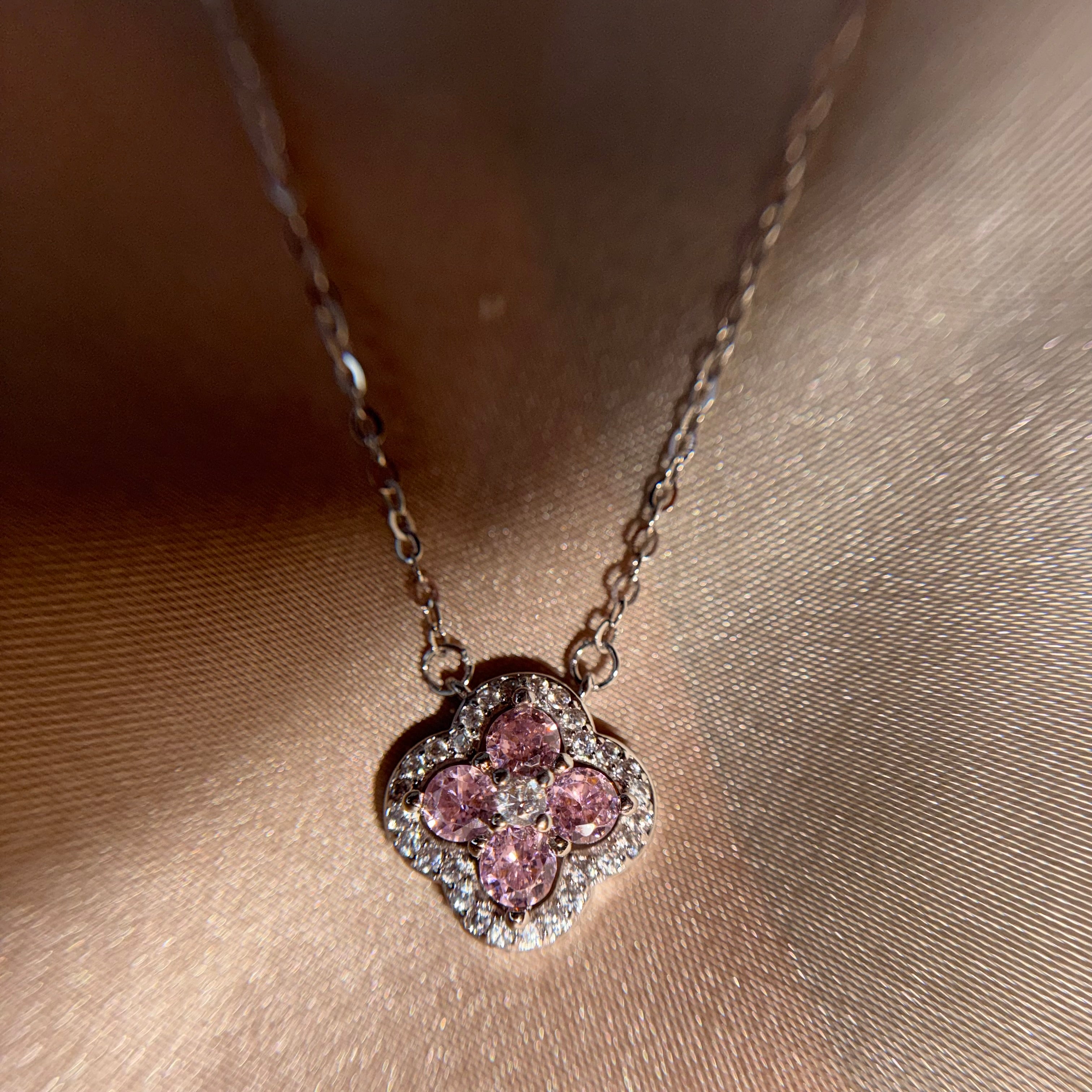Pink Clover Necklace 925Silver