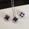 Amethyst Clover Halo Jewelry Set — 925 Sterling Silver Studs & Pendant Necklace