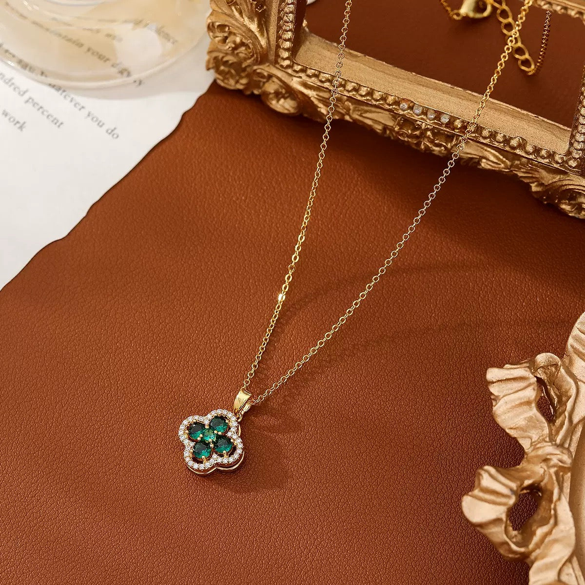 Emerald Flower Set Gold-plated