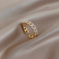 Gold Chain Ring with Crystal Details – Adjustable Fashion Jewelry