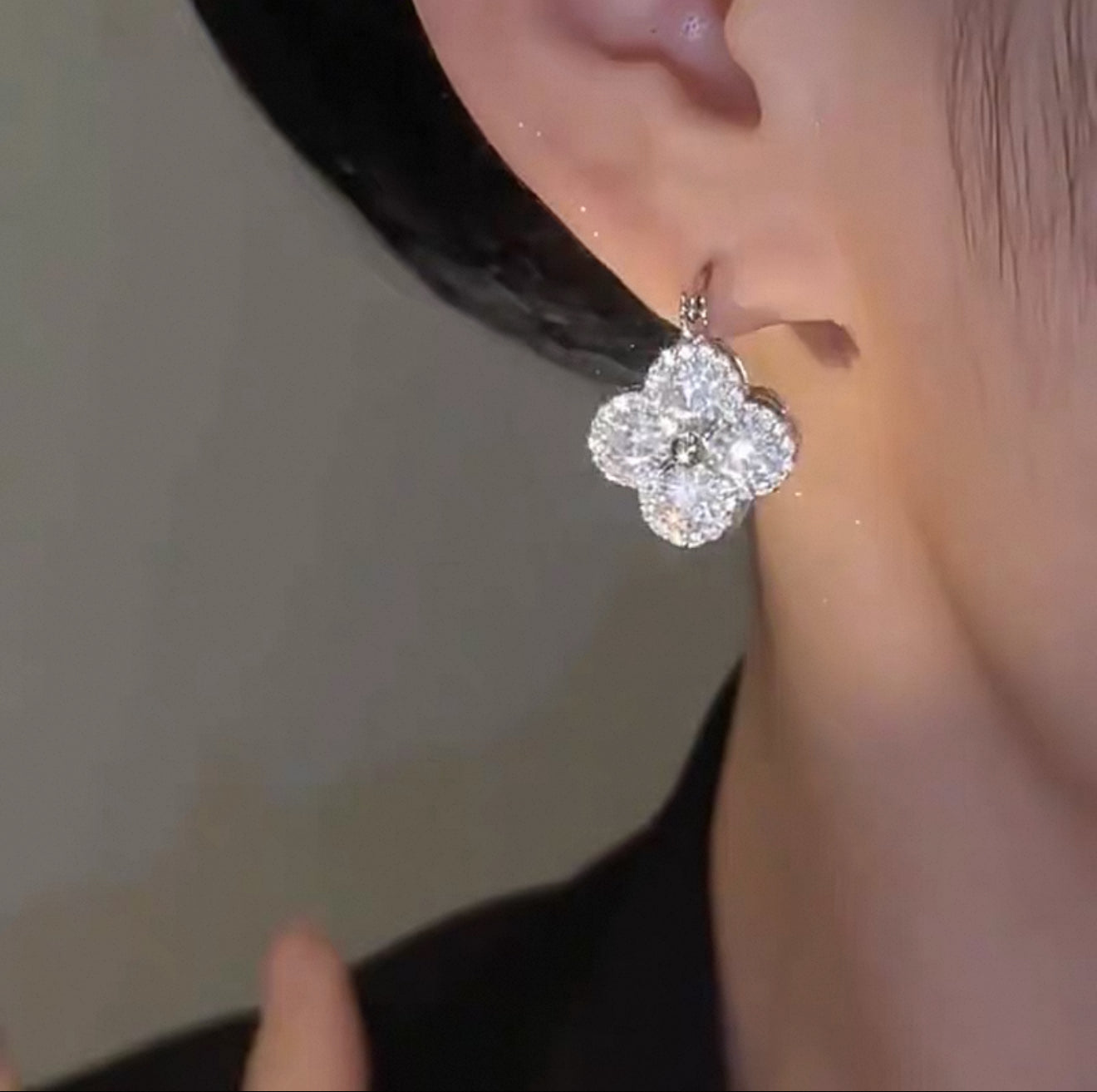 Sparkling Clover Drop Earrings — Luxury CZ Flower Design