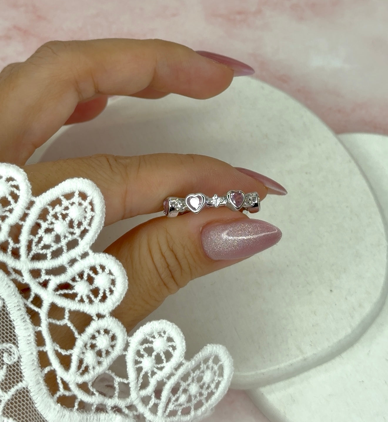 Pink Heart Ring 925Silver