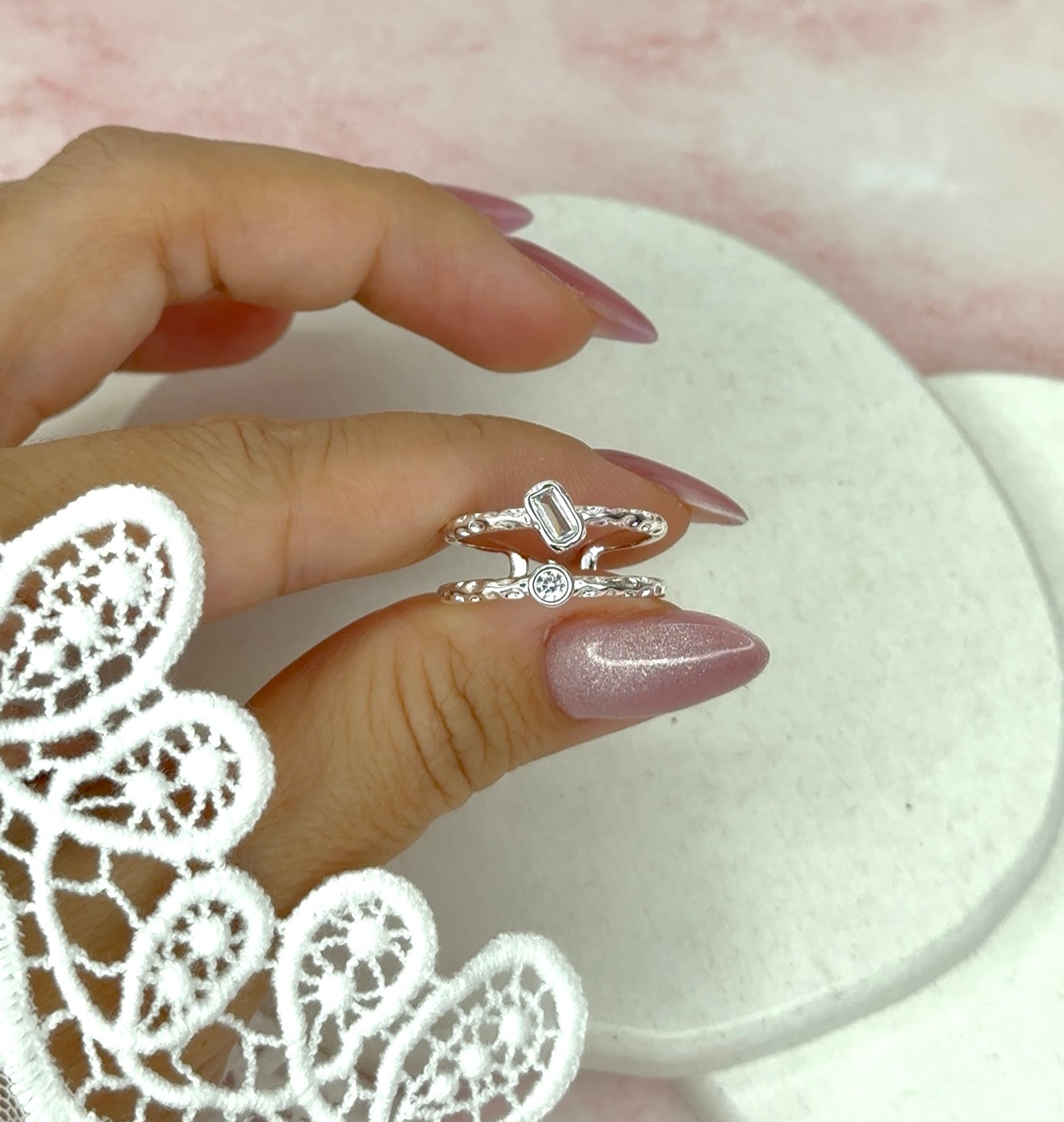 Double Crystal Ring 925Silver