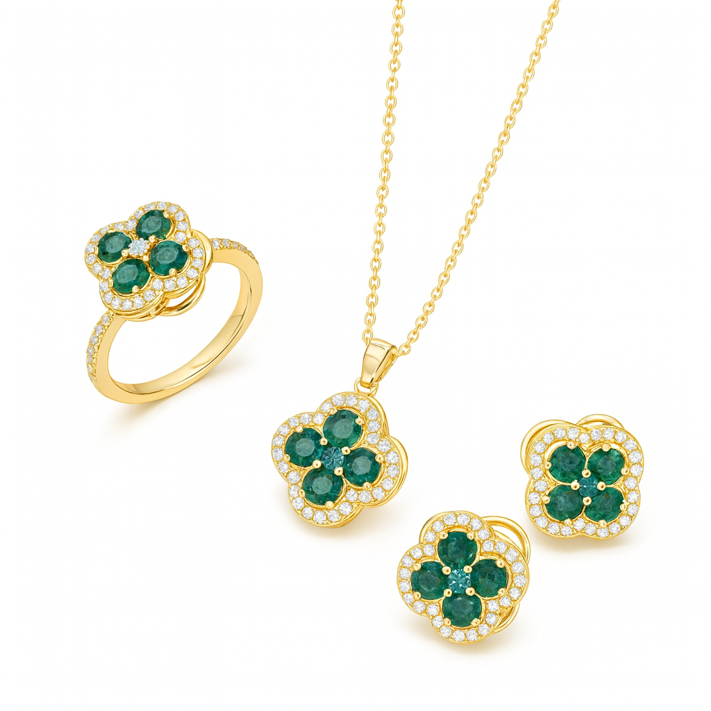 Emerald Flower Set Gold-plated