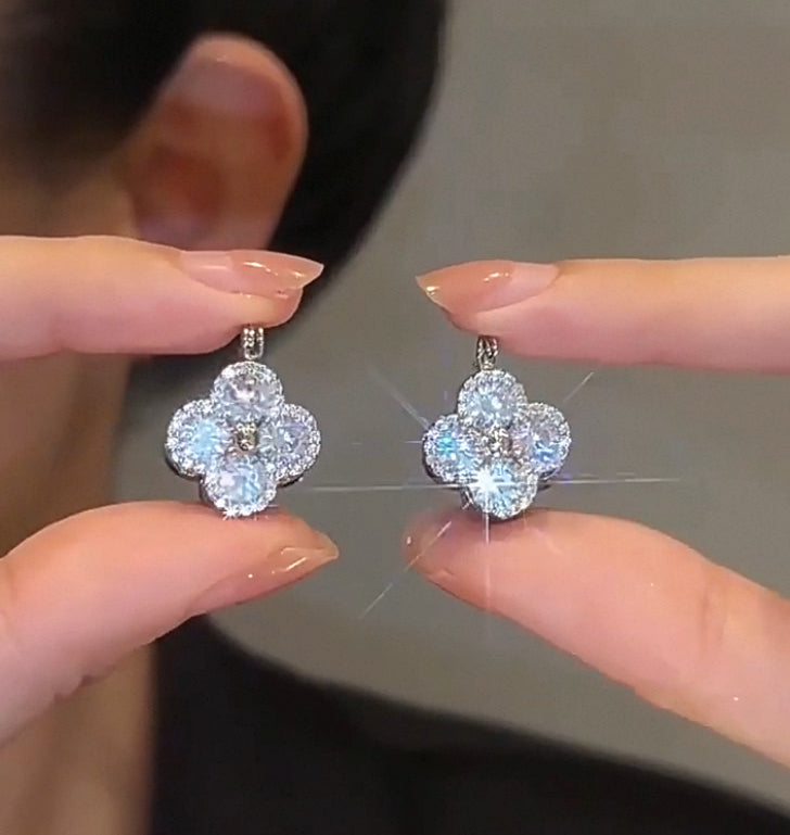 Sparkling Clover Drop Earrings — Luxury CZ Flower Design