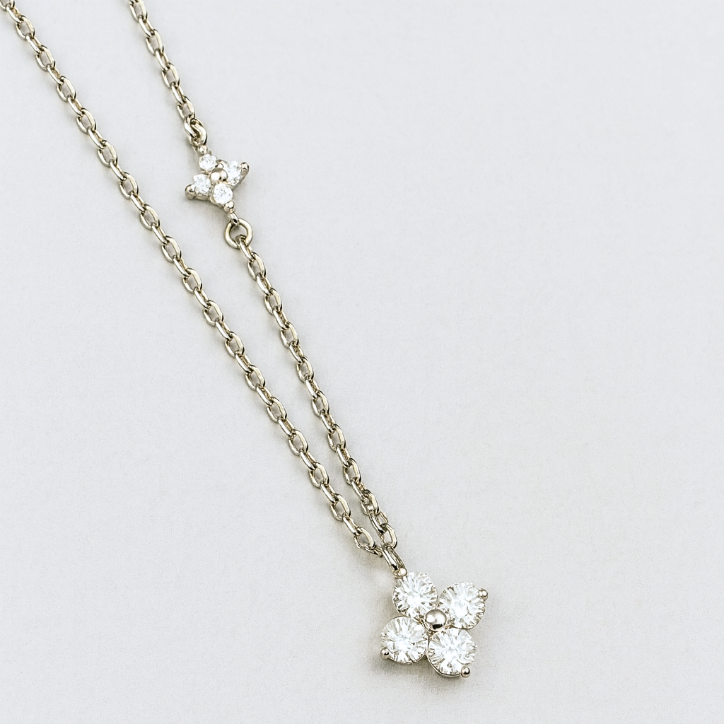 Crystal Flower Necklace 925Silver