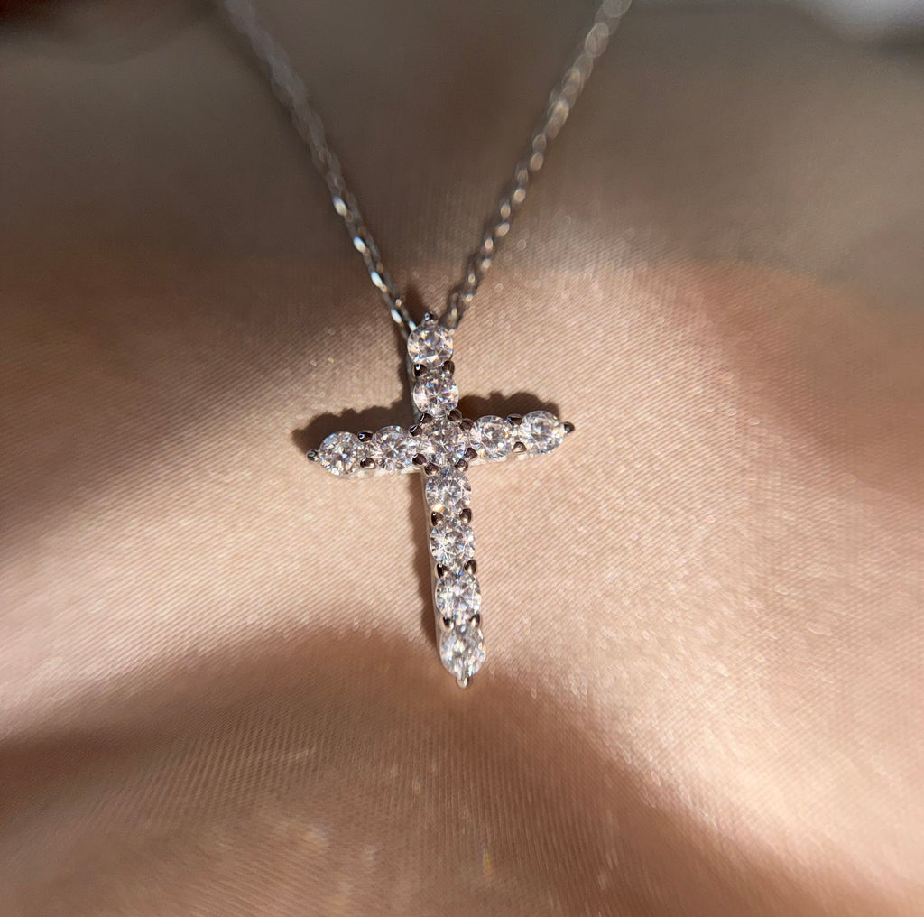 Crystal Cross Necklace 925Silver
