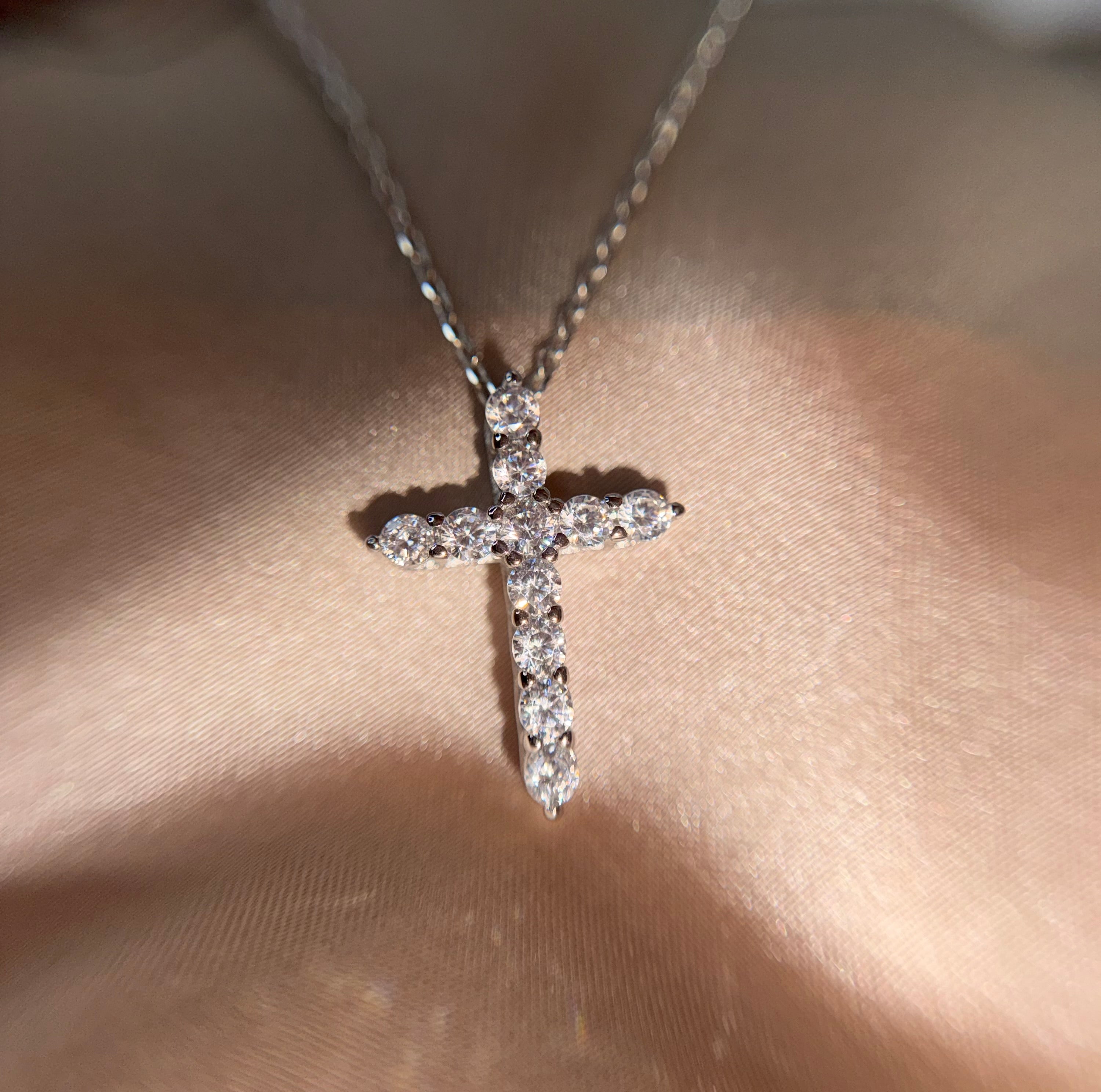 Crystal Cross Necklace 925Silver