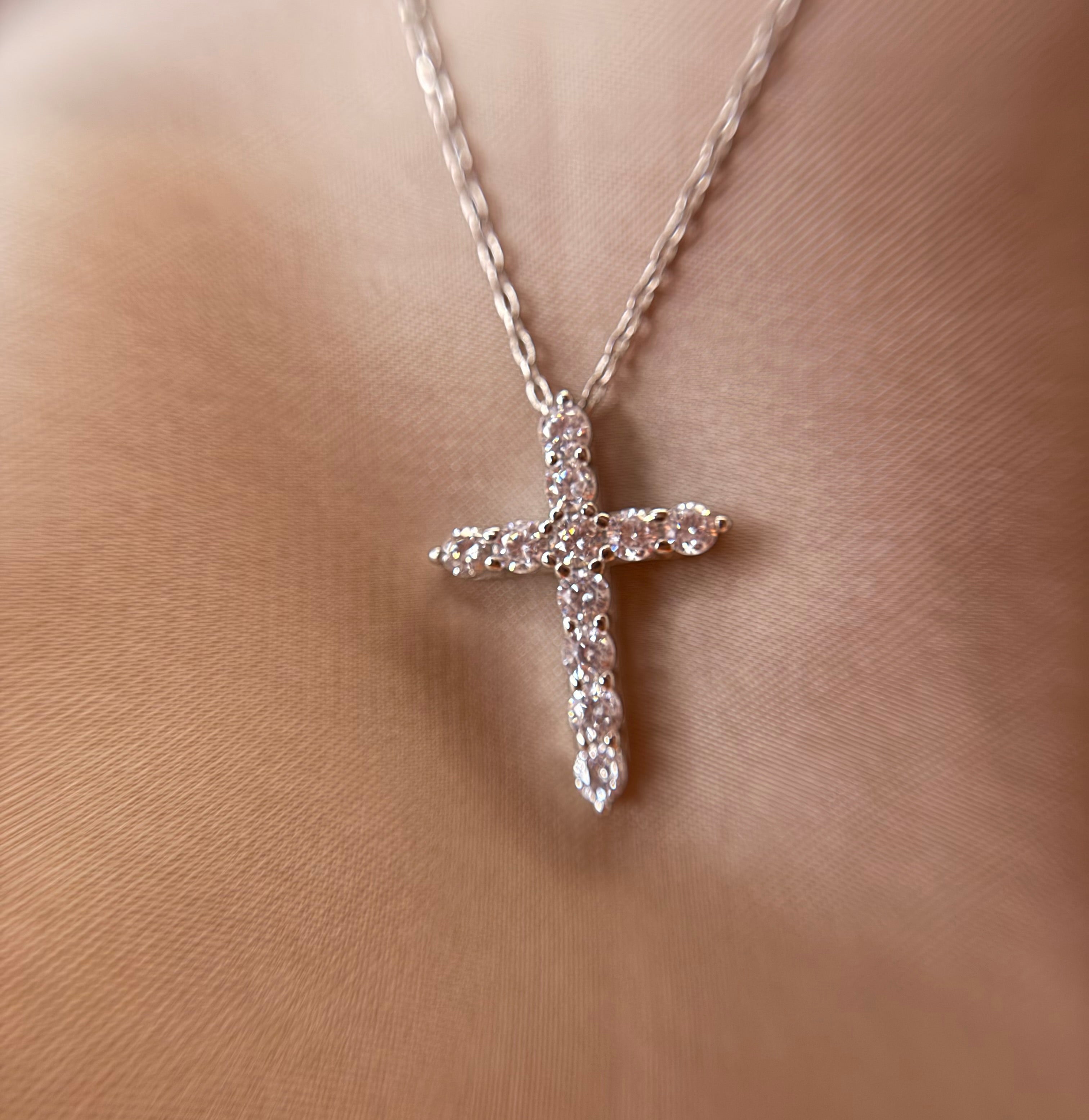 Crystal Cross Necklace 925Silver