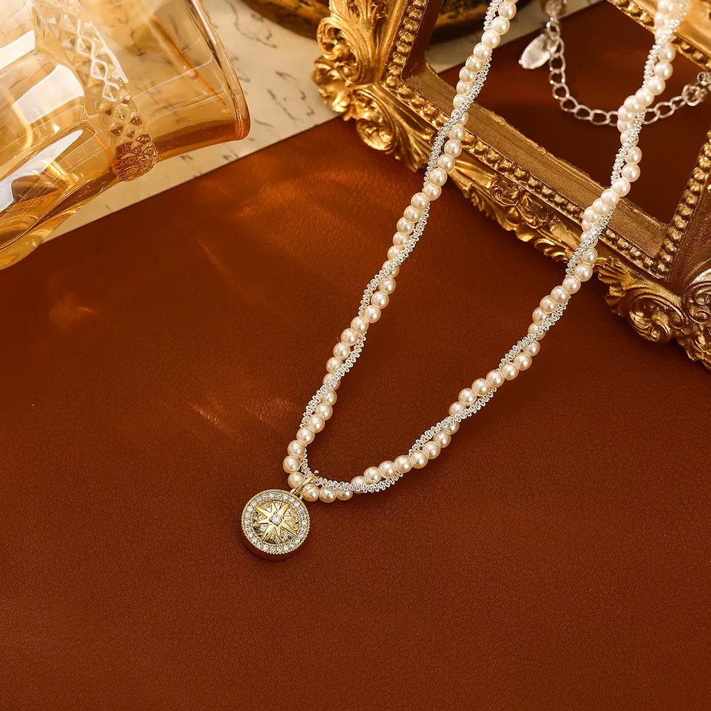Pearl Necklace with Gold Medallion Pendant – Elegant Fashion Jewelry