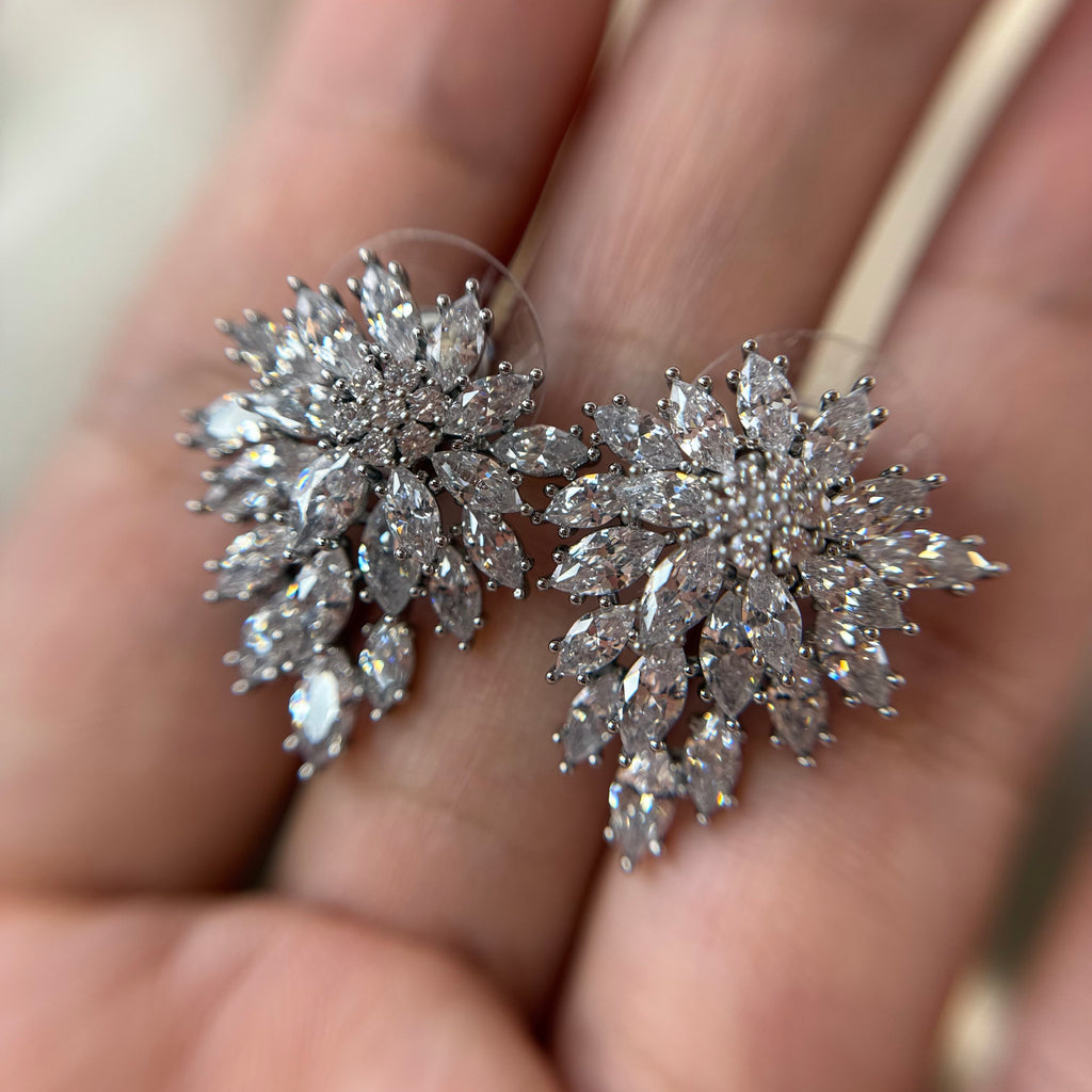 Floral Crystal Stud Earrings | 925 Silver Post