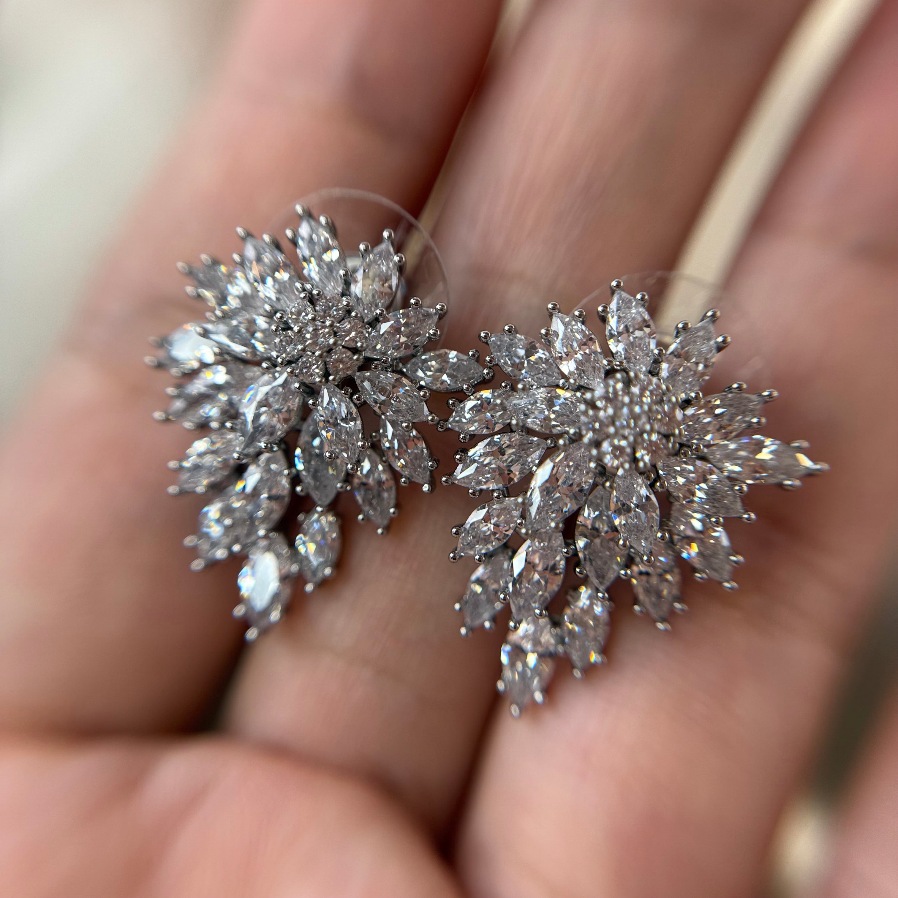 Floral Crystal Stud Earrings | 925 Silver Post