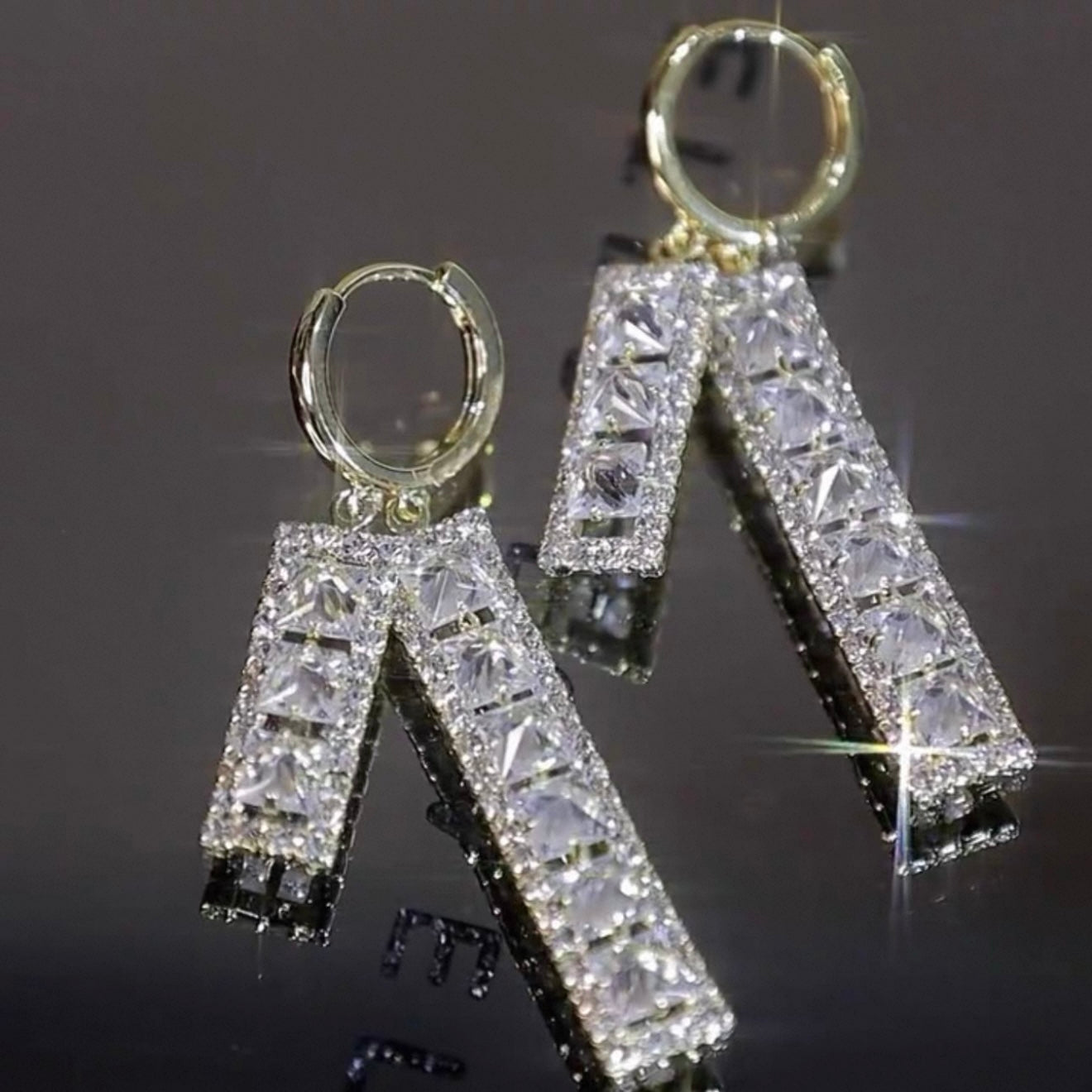 Crystal Drop Earrings with Geometric Design – Gold-Tone Statement Jewelry