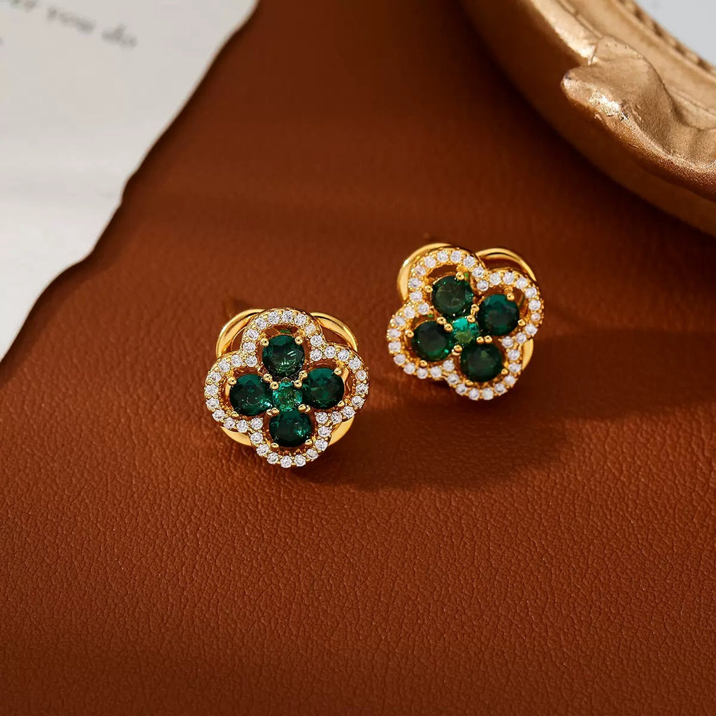 Emerald Flower Set Gold-plated