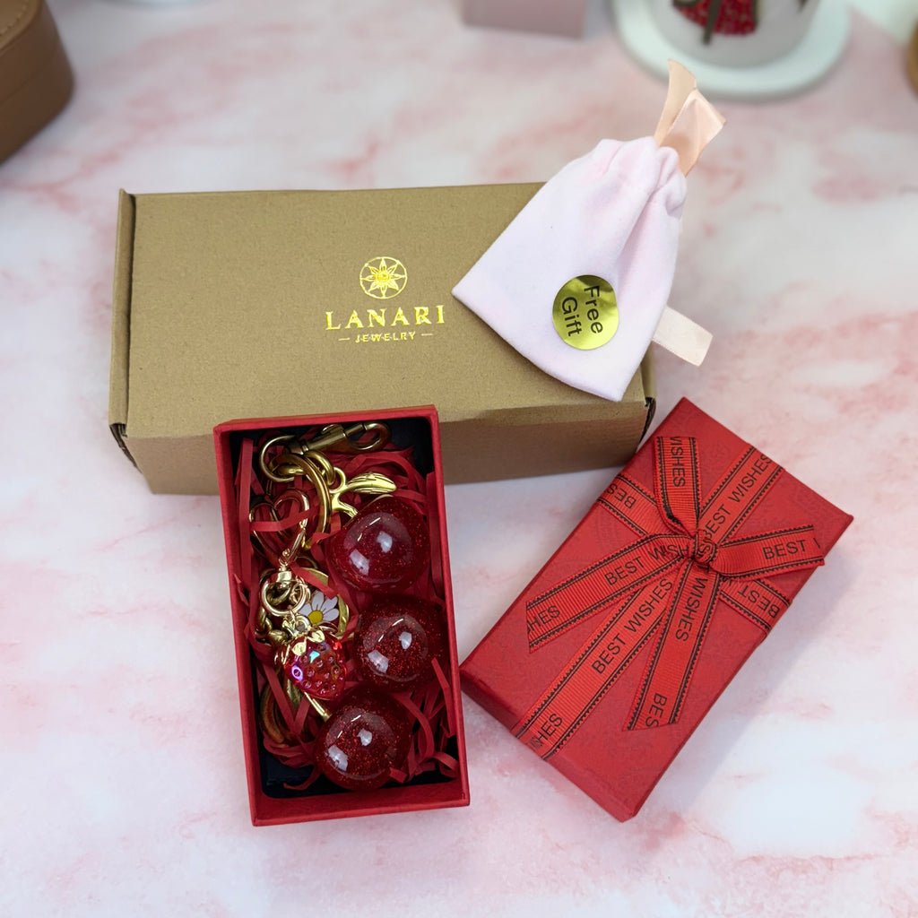 Cherry, Apple & Strawberry Bag Charms Set – Cute Keychain Accessories, Gift Ready Purse Charms