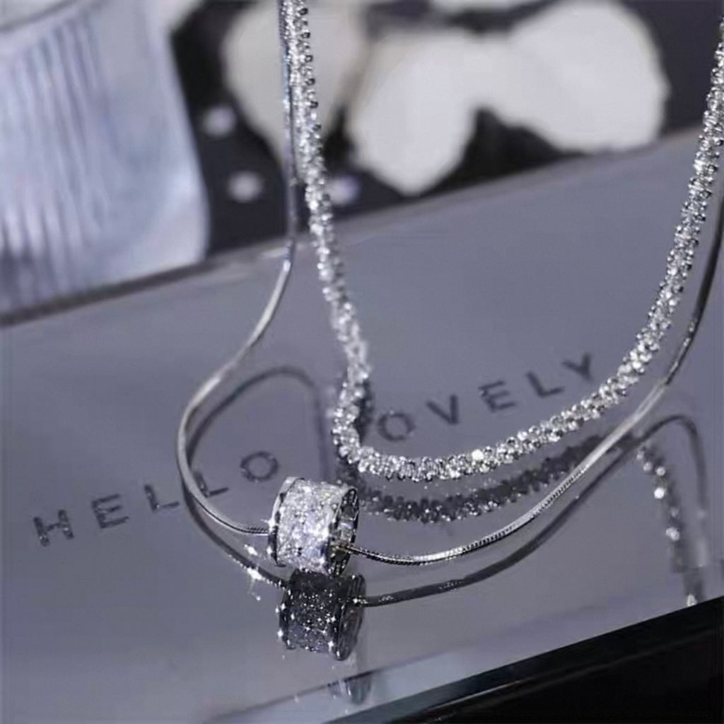 Layered Crystal Necklace with Slider Pendant – Elegant Fashion Jewelry
