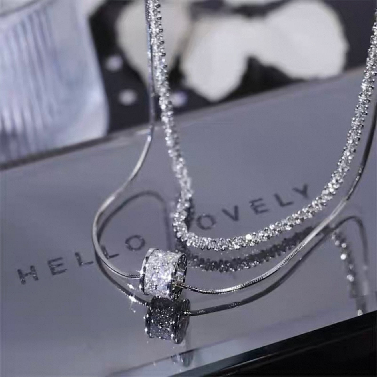 Layered Crystal Necklace with Slider Pendant – Elegant Fashion Jewelry