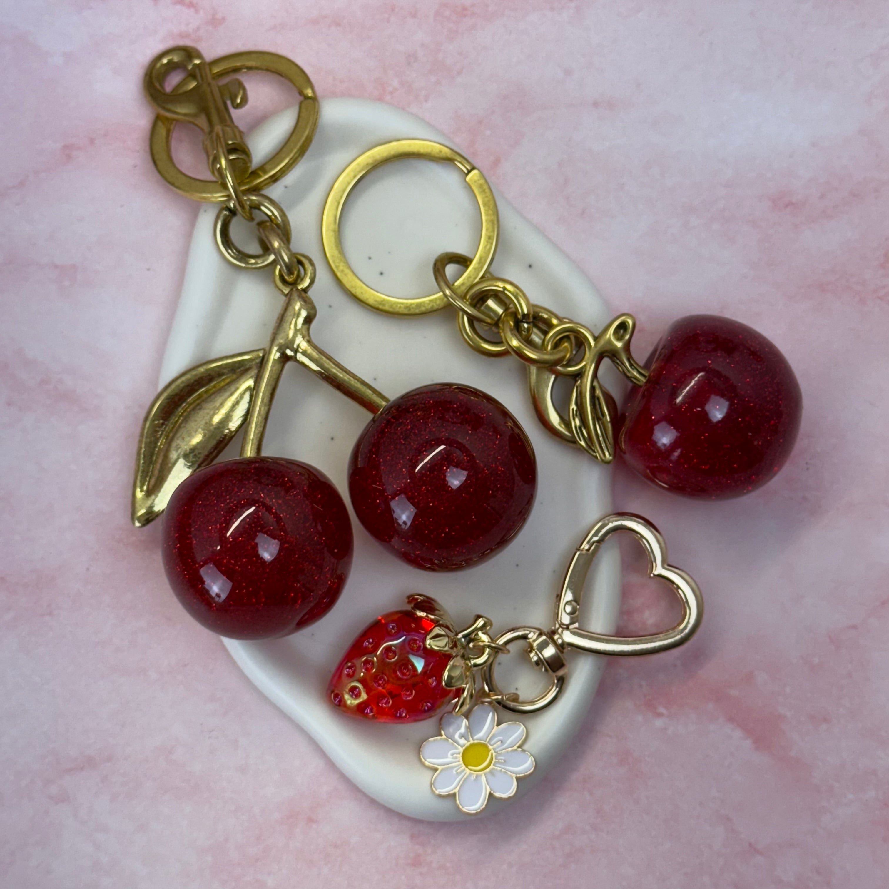 Cherry, Apple & Strawberry Bag Charms Set – Cute Keychain Accessories, Gift Ready Purse Charms