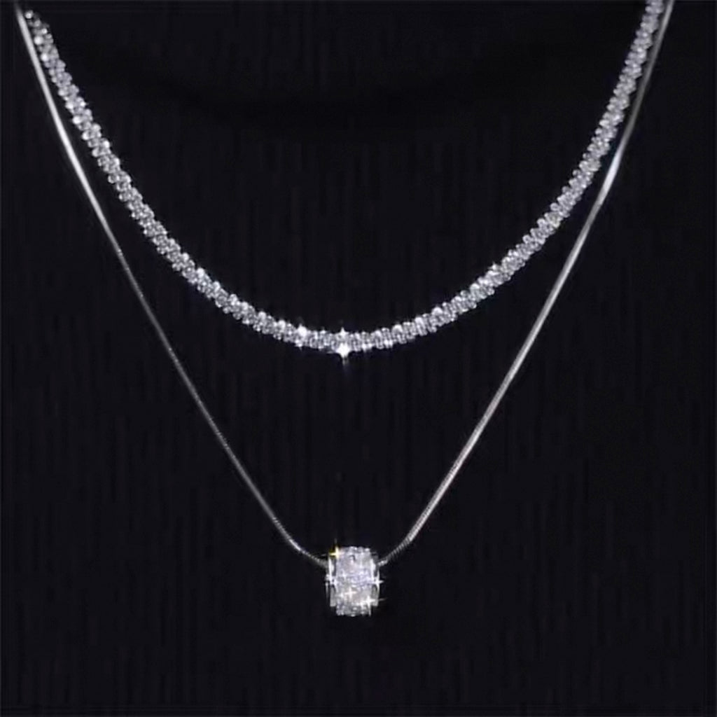 Layered Crystal Necklace with Slider Pendant – Elegant Fashion Jewelry