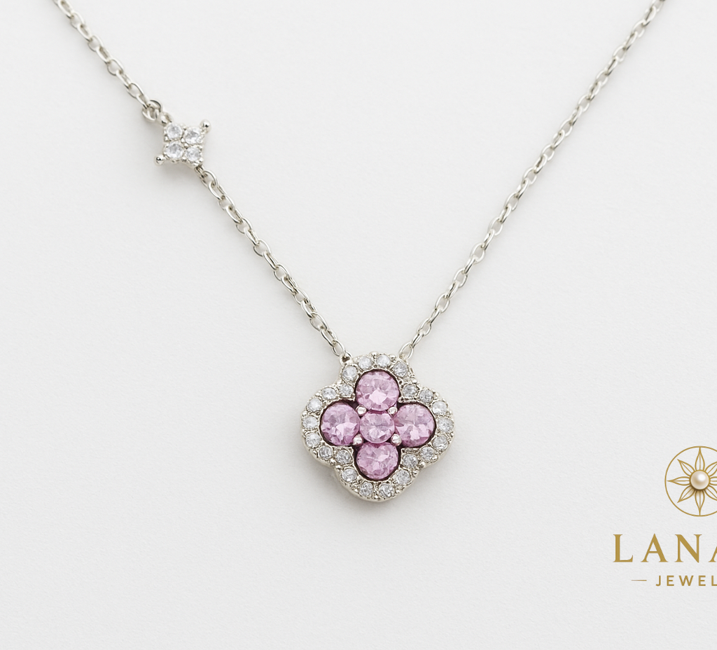 Pink Clover Necklace 925Silver