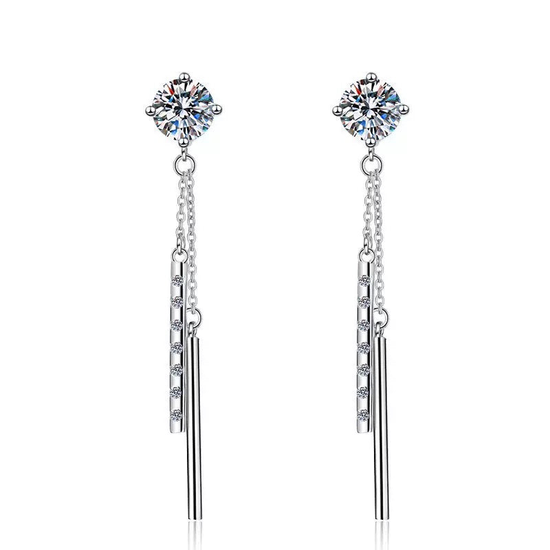 925 Sterling Silver Long Drop Earrings with Cubic Zirconia