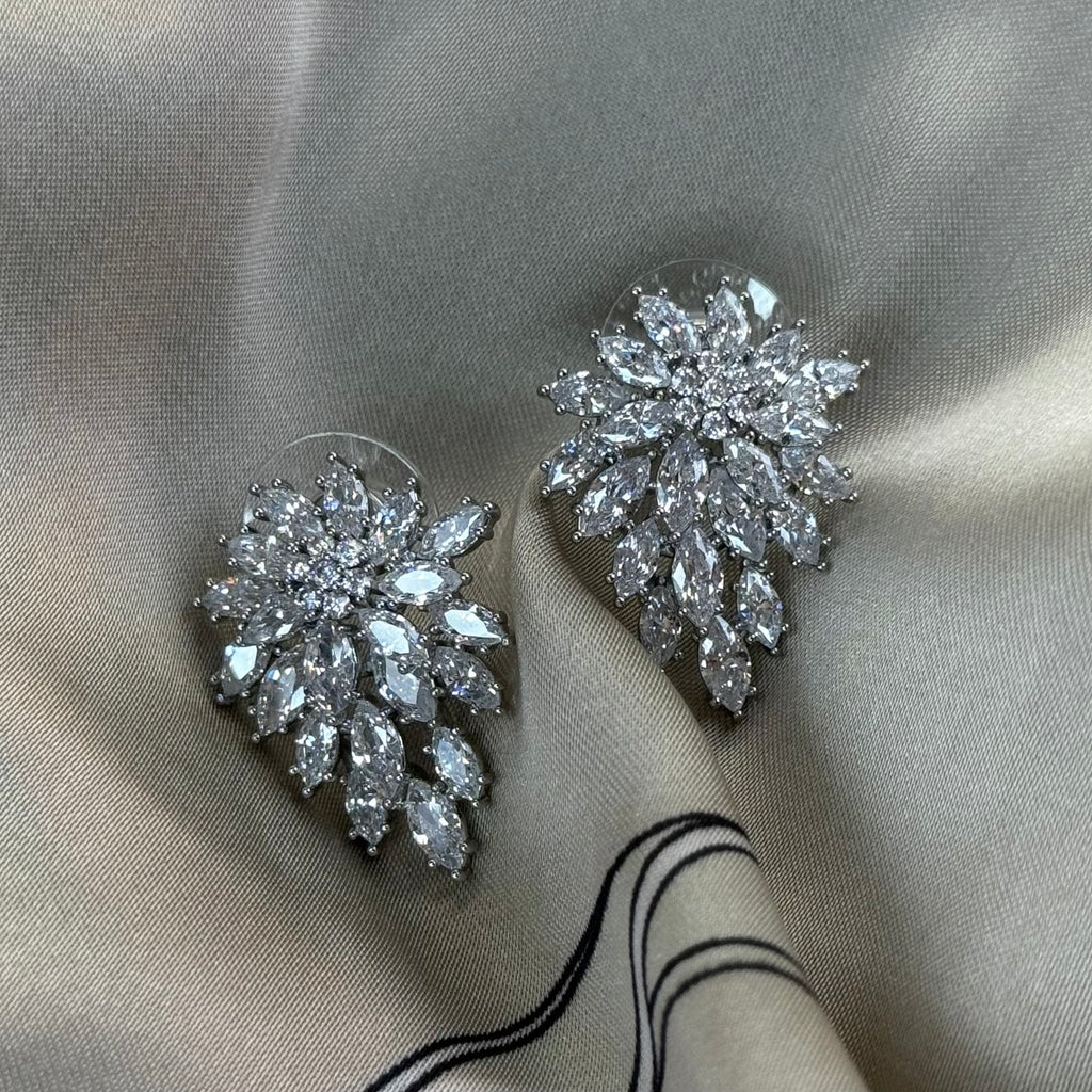 Floral Crystal Stud Earrings | 925 Silver Post