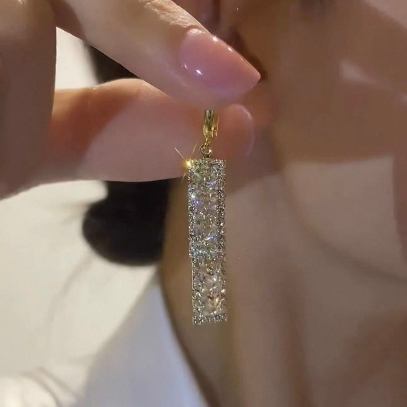 Crystal Drop Earrings with Geometric Design – Gold-Tone Statement Jewelry